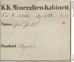 Etiketten zu Gold (NHMW-MIN-Aq660)